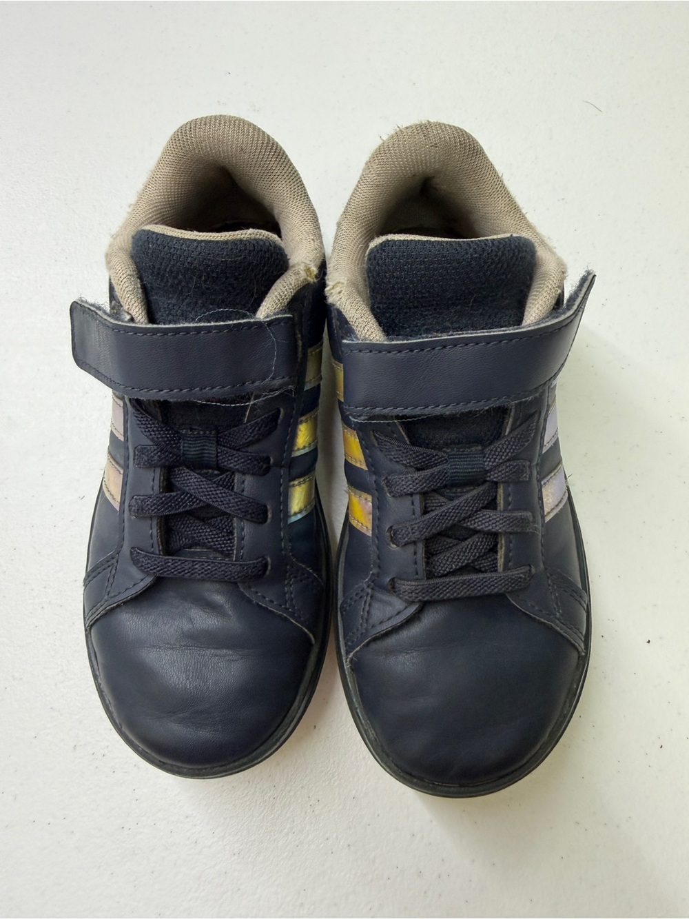 adidas Grand Court 2.0 Kids 12K Navy Iridescent Holographic Velcro Sneakers